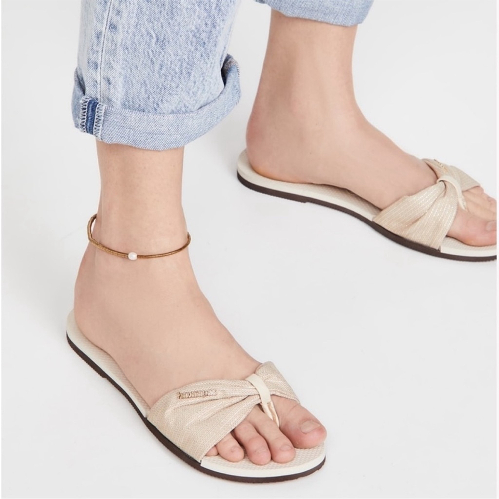 Havaianas You St. Tropez Metallic Shine Sandals Flip Flops Beige Women's 7/8